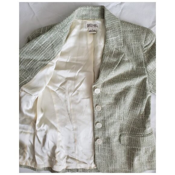 Michael Kors Linen Blend Spring Green & Cream Tweed Jacket Blazer - Size S - Picture 3 of 8